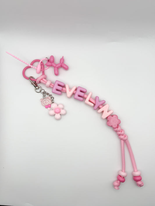 Personalized name (pink paracord/ pink flower )